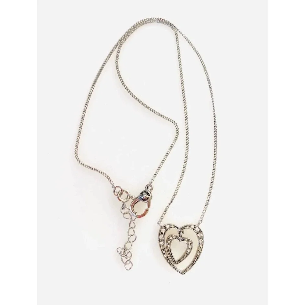 MONET Necklace Hearts Silver Tone Rhinestones 16”